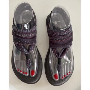 Sanuk Yoga Sling 2 Sandals Womens Size 6 Black Knit Slingback Flip Flops Comfort